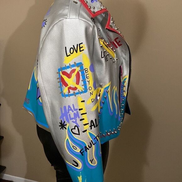 NWT Women's Plus Size Silver Moto Studded Faux Leather Jacket -Size 2X - Picture 10 of 15